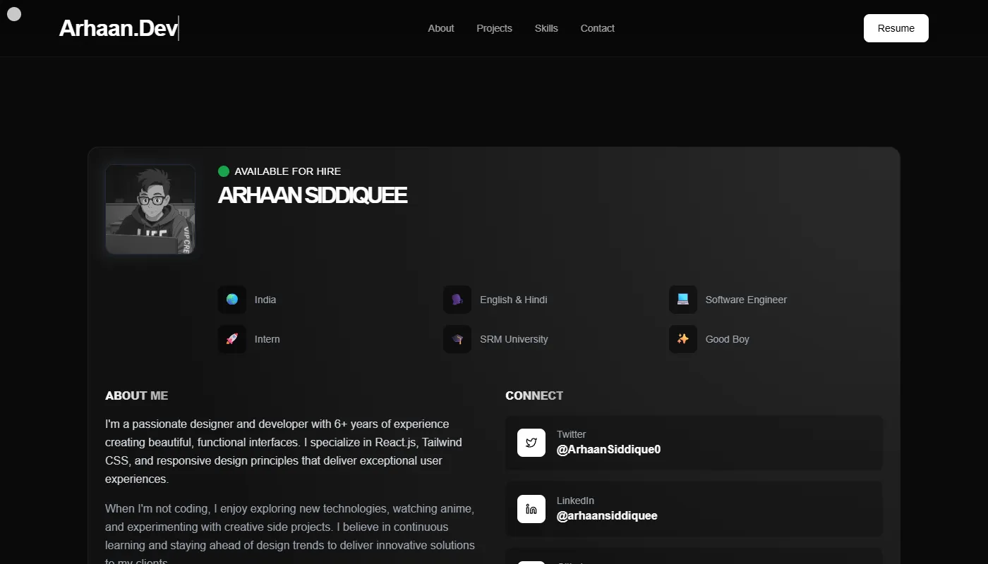 Arhaan Siddiquee's portfolio